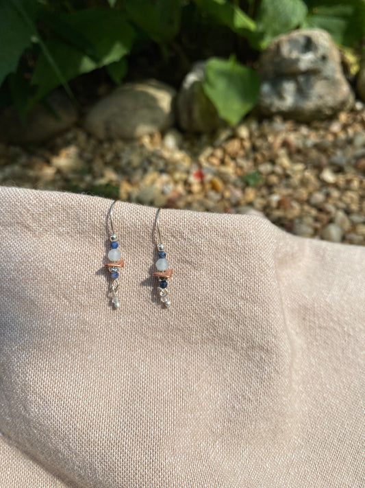 Sterling Silver Sapphire & Aquamarine Drop Earrings