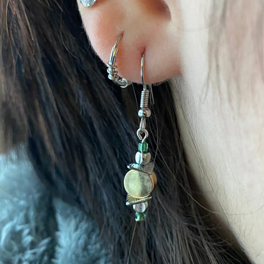 Mixed metal earrings w/ green accent